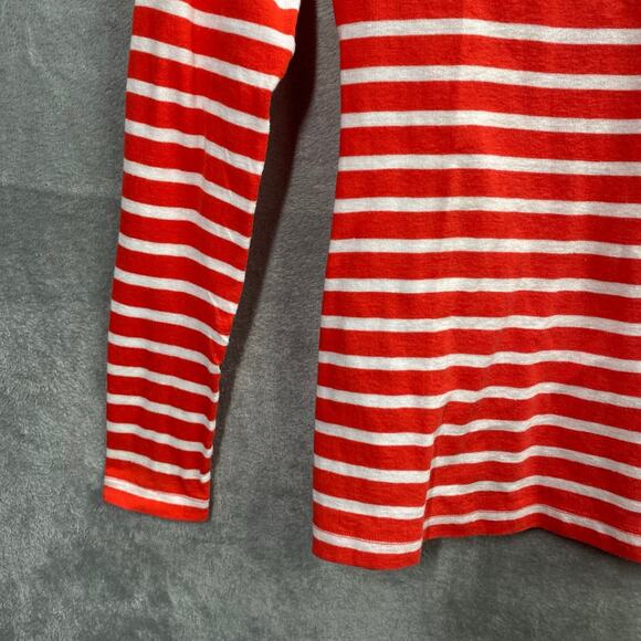 Y2k‎ Henley Top Small Red White Striped Long Sleeve Button Up Preppy Casual - Picture 7 of 15